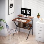 ODK Small Desk, 27.5 Inch Computer Desk for Small Spaces, Kids Desk with Storage, Study Table with Monitor Stand for Homeschool, Deep Brown