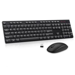 Wireless Keyboard and Mouse Combo, EDJO Silent Full Size Cordless USB Keyboard Mouse, 2.4GHz Lag-Free, Long Battery Life, for Computer, Laptop, PC, Chromebook, Windows (Black, 1 Pack)