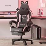 Dowinx Gaming Chair Cute with Cat Ears and Massage Lumbar Support, Ergonomic Computer Chair for Girl with Footrest and Headrest, Comfortable Reclining Game Chair 290lbs for Adult, Teen, Black