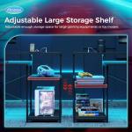 AODK Computer Desk, 48 Inch Gaming Desk with Led Lights & Power Outlet, Office Desk with Storage Shelves, Reversible Desk with Monitor Shelf & Headphone Hook, Carbon Fiber Black