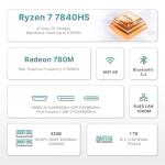 BOSGAME P3 Mini Gaming PC AMD Ryzen 7 7840HS | 32GB DDR5 RAM | 1TB PCIe 4.0 NVMe SSD | Dual Gigabit Ethernet | Triple Display (HDMI/DP/USB-C) | AX210 Wi-Fi 6E | BT 5.2 | Compact Desktop Computer