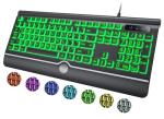 Large Print Backlit Computer Keyboard, 7-Color Backlit Keyboard with Wrist Rest, USB Plug-and-Play, Oversize Letters Keys Easy to See and Type, Wired Light Up Keyboards for Laptop, PC, Gaming