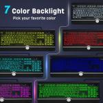 Large Print Backlit Computer Keyboard, 7-Color Backlit Keyboard with Wrist Rest, USB Plug-and-Play, Oversize Letters Keys Easy to See and Type, Wired Light Up Keyboards for Laptop, PC, Gaming