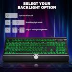 Large Print Backlit Computer Keyboard, 7-Color Backlit Keyboard with Wrist Rest, USB Plug-and-Play, Oversize Letters Keys Easy to See and Type, Wired Light Up Keyboards for Laptop, PC, Gaming
