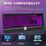 Large Print Backlit Computer Keyboard, 7-Color Backlit Keyboard with Wrist Rest, USB Plug-and-Play, Oversize Letters Keys Easy to See and Type, Wired Light Up Keyboards for Laptop, PC, Gaming