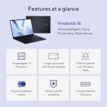 ASUS Vivobook 16 Laptop, 16” WUXGA 60Hz Display, Qualcomm Snapdragon X, Qualcomm Adreno GPU, 16GB RAM, 512GB SSD, Windows 11, Quiet Blue, X1607QA-DS54
