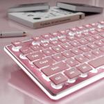 SEUNKWANG EWEADN GX710S Backlit Computer Keyboards, Wired USB Keyboard with White Backlit, Metal Panel, Plug and Play, Pudding Keycaps Full Size Quite Computer Keyboard for Win/PC/Laptop-Pink