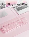 SEUNKWANG EWEADN GX710S Backlit Computer Keyboards, Wired USB Keyboard with White Backlit, Metal Panel, Plug and Play, Pudding Keycaps Full Size Quite Computer Keyboard for Win/PC/Laptop-Pink