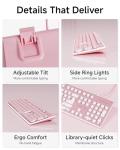 SEUNKWANG EWEADN GX710S Backlit Computer Keyboards, Wired USB Keyboard with White Backlit, Metal Panel, Plug and Play, Pudding Keycaps Full Size Quite Computer Keyboard for Win/PC/Laptop-Pink