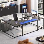 YITAHOME U-Shaped Desk with Power Outlets & LED