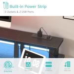 Lufeiya Black Gaming Desk with LED Lights and Power Outlets, 47 inch Computer Desk with Fabric Drawers and Storage Shelves, Home Office Desk with Monitor Stand, Black