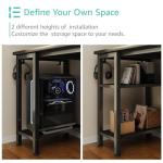 Lufeiya Black Gaming Desk with LED Lights and Power Outlets, 47 inch Computer Desk with Fabric Drawers and Storage Shelves, Home Office Desk with Monitor Stand, Black