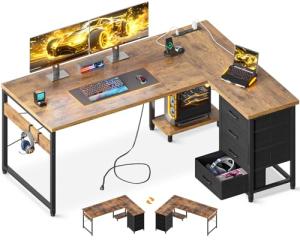 AODK 53" L-Shaped Gaming Desk with USB Outlets