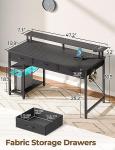 Rolanstar Computer Desk with Power Outlets & LED Light, 47 inch Home Office Desk with 3 Drawers and Storage Shelves, Writing Desk with Monitor Stand, Modern Work Desk for Home Office, Carbon Black