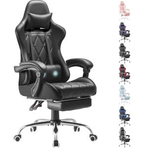 Homall Gaming Chair, Computer Chair with Footrest and Massage Lumbar Support, Ergonomic High Back Video Game Chair with Swivel Seat and Headrest (Dark Black)