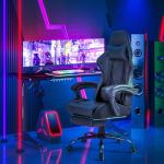 Homall Gaming Chair, Computer Chair with Footrest and Massage Lumbar Support, Ergonomic High Back Video Game Chair with Swivel Seat and Headrest (Dark Black)