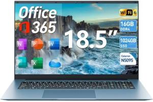 SGIN Windows 11 Laptop, 18.5 Inch Laptops with 16GB RAM 1024GB SSD, Office 365, Celeron N5095 Quad-Core(Up to 2.9GHz), Cooling Fan, WiFi 6, 8000mAh, HDMI, Business Student Computer for Work, School
