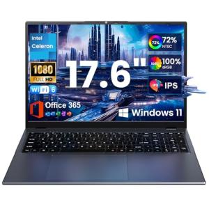 jumper 17.6 Inch Laptop, 1 Year Office 365, Laptop Computer with 16GB RAM, 512GB SSD+128GB Storage, Windows 11 Laptop, Celeron N95 Processor, 100% sRGB FHD Display, WiFi6, BT5.2, Backlit Keyboard