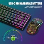 RedThunder K84 Wireless Keyboard and Mouse Combo, Rainbow Backlit Rechargeable Battery, 75% Layout TKL Ultra Compact Gaming Keyboard & Lightweight 3200 DPI Honeycomb Optical Mouse (Black)