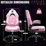 BestGlory Gaming Chair, Leather High-Back Home Office Desk Chair with Flip-Up Arms, Ergonomic Padded Rolling Wheels Swivel Tilt Gamer Computer Chair with Comfy Lumbar Support, Height Adjustable, Pink