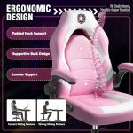 BestGlory Gaming Chair, Leather High-Back Home Office Desk Chair with Flip-Up Arms, Ergonomic Padded Rolling Wheels Swivel Tilt Gamer Computer Chair with Comfy Lumbar Support, Height Adjustable, Pink