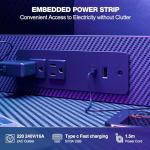 Grandder Gaming Desk 40 Inch with Power Outlet and LED Light, Computer Desk with Reversible Shelves and Storage Drawer, Pc Small Desk for Home Office Table with Bag, Carbon Fiber Black