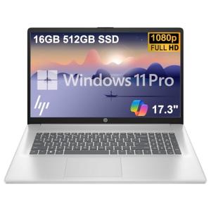 HP 17 Laptop (17.3" FHD Anti-Glare, 16GB RAM, 512GB SSD, AMD Ryzen 5 7430U (> Intel i5-1334U)), Webcam, Long Battery Life, Fast Charge, Numeric Pad, Win 11 Pro w/ Copilot, Business & Student – Silver