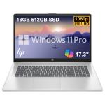 HP 17 Laptop (17.3" FHD Anti-Glare, 16GB RAM, 512GB SSD, AMD Ryzen 5 7430U (> Intel i5-1334U)), Webcam, Long Battery Life, Fast Charge, Numeric Pad, Win 11 Pro w/ Copilot, Business & Student – Silver