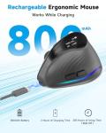 AOC 2.4GHz Ergonomic Mouse, Wireless Bluetooth Vertical Mouse for Work, 4800 DPI Optical Tracking, 5 Adjustable DPI, Quiet Clicks, RGB Light, Compatible with Computer, Laptop, PC, Mac, Desktop - Gray