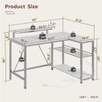 Bestier White Computer Desk with Charging Port & LED Strip,42 inch Modern Gaming Desk with Reversible Storage Shelves,Small L Shaped Desk with Hooks for Home Office