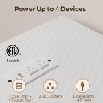 Bestier White Computer Desk with Charging Port & LED Strip,42 inch Modern Gaming Desk with Reversible Storage Shelves,Small L Shaped Desk with Hooks for Home Office