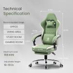 Dowinx Gaming Chair Breathable Fabric Game Chair with Gel Pad and Storage Bag, Comfortable Gamer Chair with Pocket Spring Cushion, Ergonomic Computer Chair with Footrest, Green