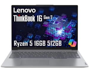 Lenovo ThinkBook 16 Gen 7 Business Laptop (16" FHD+ Anti-Glare, AMD Ryzen 5 7533HS (> i7-1255U), 16GB DDR5 RAM, 512GB SSD), Fingerprint Reader, Webcam, Ethernet, Wi-Fi 6, Win 11 Pro w/ Copilot, Grey