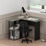 Furinno Abbott L-Shape Computer Desk with Bookshelf, French Oak Grey/Black