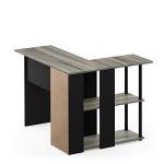 Furinno Abbott L-Shape Computer Desk with Bookshelf, French Oak Grey/Black