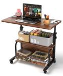 QZMDSM Portable Rolling Desk on Wheels Adjustable Height Desks for Small Spaces, 32" Computer Desk with Storage Shelves for Home Office Rustic