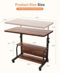 QZMDSM Portable Rolling Desk on Wheels Adjustable Height Desks for Small Spaces, 32" Computer Desk with Storage Shelves for Home Office Rustic