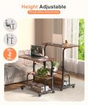 QZMDSM Portable Rolling Desk on Wheels Adjustable Height Desks for Small Spaces, 32" Computer Desk with Storage Shelves for Home Office Rustic