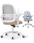 Ergonomic Mesh Office Chair for Home Office, Flip-Up Arms, Breathable Mesh Back & Thick Seat Cushion, Swivel Rolling Computer Desk Chair – BIFMA Certified, Supports 300 lbs (White Frame/Beige Seat)