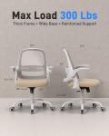 Ergonomic Mesh Office Chair for Home Office, Flip-Up Arms, Breathable Mesh Back & Thick Seat Cushion, Swivel Rolling Computer Desk Chair – BIFMA Certified, Supports 300 lbs (White Frame/Beige Seat)