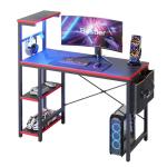 Bestier Gaming Desk with LED Lights, 44 Inch PC Gamer Desk for Small Spaces, Computer Desk with Reversible Storage Shelves & Side Storage Bag (Black 3D Carbon Fiber)