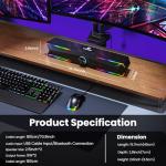 Tylubio Computer Speakers with Clear Sound, Flowing LED Computer Speaker for Desktop Laptop Monitor, Bluetooth & USB Input