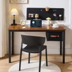 Ingdgnoso Computer Desk with Drawer, 47 Inch Home Office Work Desks, Modern Writing Study PC Desk Gaming Table for Small Place Bedroom, Thickened Tabletop and Stable Metal Frame Leg（Rustic Brown）
