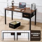 Ingdgnoso Computer Desk with Drawer, 47 Inch Home Office Work Desks, Modern Writing Study PC Desk Gaming Table for Small Place Bedroom, Thickened Tabletop and Stable Metal Frame Leg（Rustic Brown）
