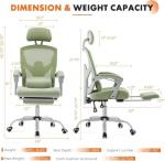 Sweetcrispy Office Computer Desk Chair, Ergonomic High-Back Mesh Rolling Work Swivel Chairs with Wheels, Comfortable Lumbar Support, Comfy Arms for Home, Bedroom, Study, Student, Green