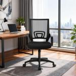 BestOffice | Ergonomic Office Chair | Mid-Back Swivel Desk Chair | Breathable Backrest & Lumbar Support | Adjustable Height | Sponge Seat | Rolling Wheels | Dark Black | for Adults & Women
