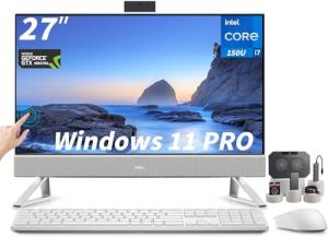 Dell 27" FHD Touchscreen All-in-One Desktop Computer, Intel Core 7-150U(Up to 5.4 GHz), GeForce MX570A, WiFi 6E, Wireless KB & Mouse, Windows 11 Pro, Accessories(64GB RAM, 4 TB SSD)