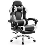 Sweetcrispy Video Game Desk Chair - Ergonomic Computer with Footrest and Comfy Lumbar Support, PU Leather Recliner with Headrest, Fixed Up Armrest, Height Adjustable with 360° Swivel, White, Adults