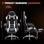 Sweetcrispy Video Game Desk Chair - Ergonomic Computer with Footrest and Comfy Lumbar Support, PU Leather Recliner with Headrest, Fixed Up Armrest, Height Adjustable with 360° Swivel, White, Adults
