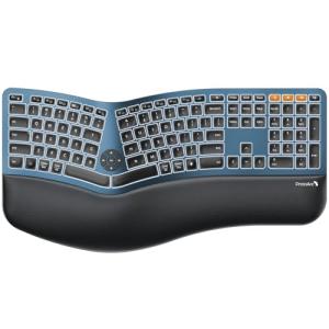ProtoArc Backlit Bluetooth Ergonomic Keyboard, EK01 Plus Full Size Wireless Split Keyboard with Dual Bluetooth and USB, Cushioned Wrist Rest, Rechargeable, Compatible with Windows/Mac/Android, Blue